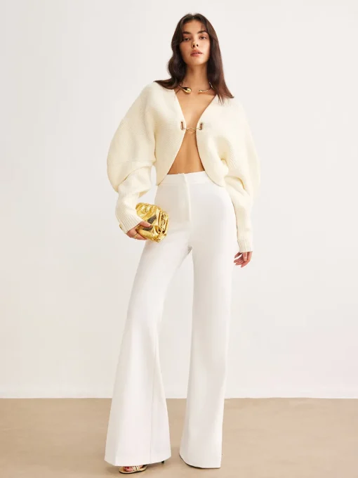 COMMENSE Cardigans|Sweaters & Cardigans^Leg-Of-Mutton Sleeve Metal Cardigan Off-White