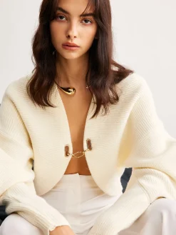 COMMENSE Cardigans|Sweaters & Cardigans^Leg-Of-Mutton Sleeve Metal Cardigan Off-White