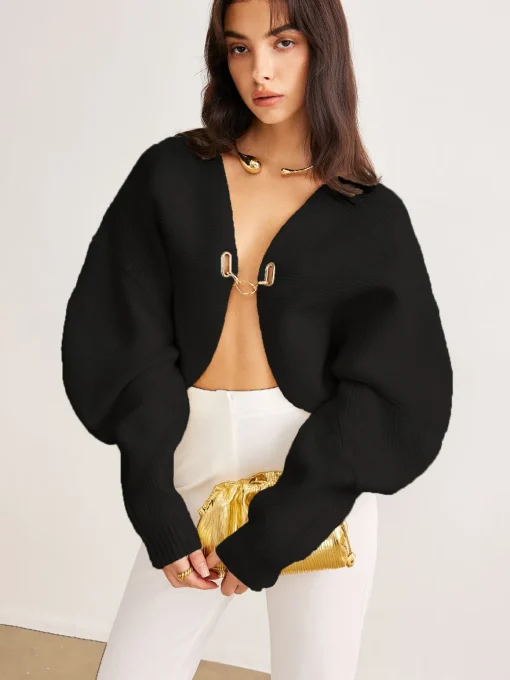 COMMENSE Cardigans|Sweaters & Cardigans^Leg-Of-Mutton Sleeve Metal Cardigan Off-White
