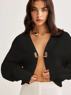 COMMENSE Cardigans|Sweaters & Cardigans^Leg-Of-Mutton Sleeve Metal Cardigan Off-White