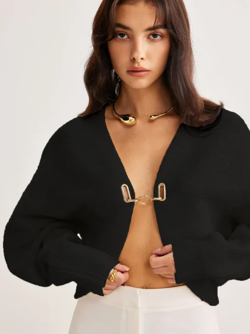 COMMENSE Cardigans|Sweaters & Cardigans^Leg-Of-Mutton Sleeve Metal Cardigan Off-White