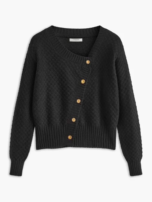 COMMENSE Cardigans|Sweaters & Cardigans^Leisure Asymmetrical Button Cardigan Black