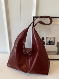 COMMENSE Bags|Accessories^Leisure Button Clasp Hobo Bag Red