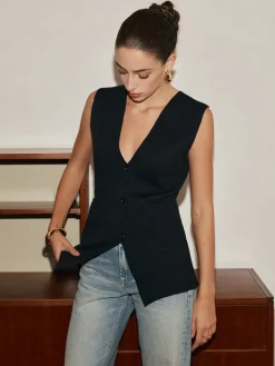 COMMENSE Sweater Vests|Sweaters & Cardigans^Leisure Button Slim Sweater Vest Black