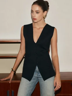 COMMENSE Sweater Vests|Sweaters & Cardigans^Leisure Button Slim Sweater Vest Black
