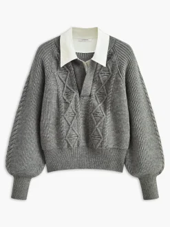 COMMENSE Sweater Tops|Sweaters & Cardigans^Leisure Contrast Collar Knit Top Grey