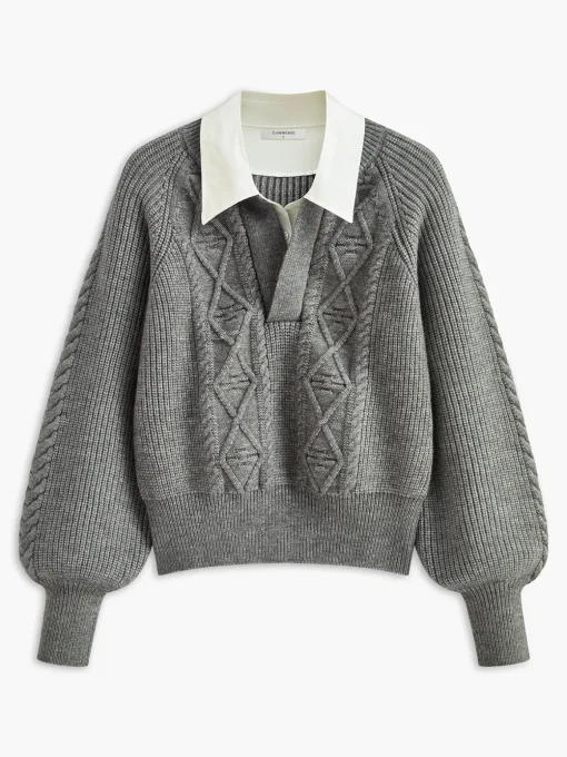 COMMENSE Sweater Tops|Sweaters & Cardigans^Leisure Contrast Collar Knit Top Grey