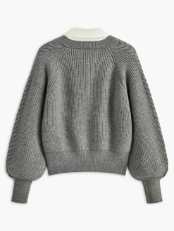 COMMENSE Sweater Tops|Sweaters & Cardigans^Leisure Contrast Collar Knit Top Grey