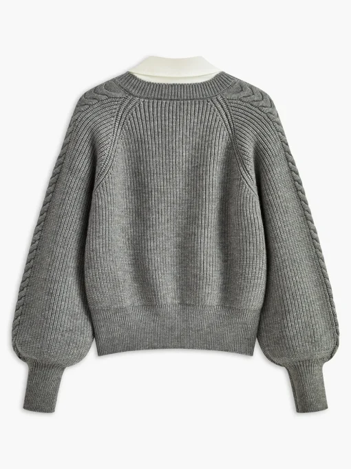 COMMENSE Sweater Tops|Sweaters & Cardigans^Leisure Contrast Collar Knit Top Grey