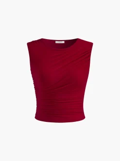 COMMENSE Tank Tops & Camis|Tops^Leisure Pleated Sleeveless Tank Top Red