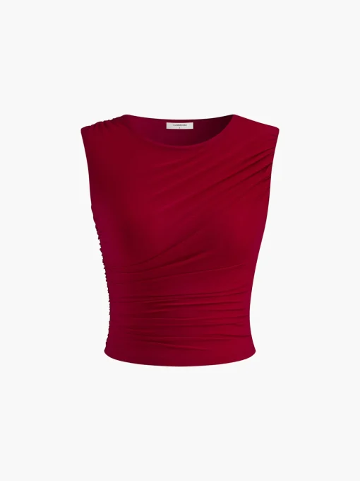 COMMENSE Tank Tops & Camis|Tops^Leisure Pleated Sleeveless Tank Top Red