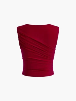 COMMENSE Tank Tops & Camis|Tops^Leisure Pleated Sleeveless Tank Top Red