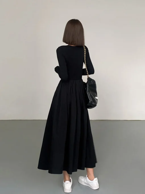 COMMENSE Black Dresses|Casual Dresses^Leisure Pockets Long Sleeve Long Dress Black