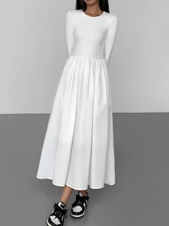 COMMENSE Black Dresses|Casual Dresses^Leisure Pockets Long Sleeve Long Dress Black