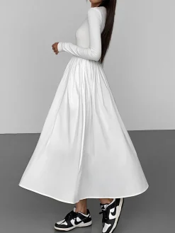 COMMENSE Black Dresses|Casual Dresses^Leisure Pockets Long Sleeve Long Dress Black