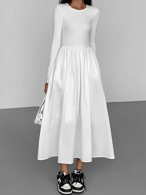 COMMENSE Black Dresses|Casual Dresses^Leisure Pockets Long Sleeve Long Dress Black