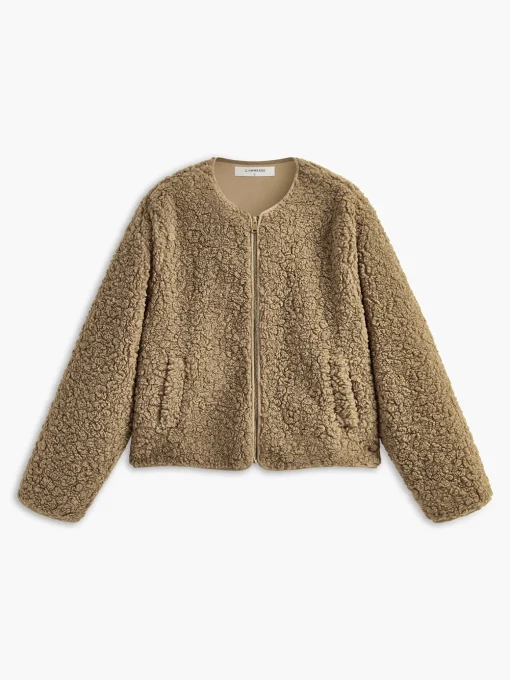 COMMENSE Outerwear|Jackets^Leisure Zipper Fleece Jacket Brown