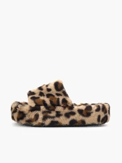 COMMENSE Shoes|Accessories^Leopard Fuzzy Platform Slippers Brown