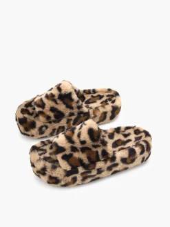 COMMENSE Shoes|Accessories^Leopard Fuzzy Platform Slippers Brown