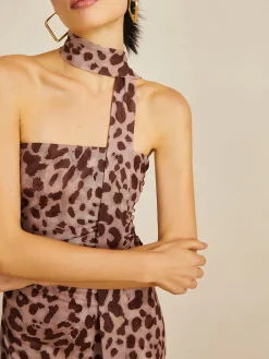 COMMENSE Casual Dresses|Summer Dresses^Leopard Print Mesh Halter Midi Dress LightBrown
