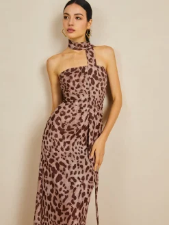 COMMENSE Casual Dresses|Summer Dresses^Leopard Print Mesh Halter Midi Dress LightBrown