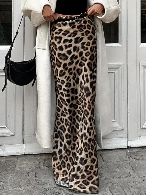 COMMENSE Skirts|Bottoms^Leopard Print Slim Maxi Skirt DarkBrown