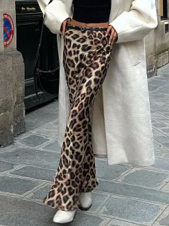 COMMENSE Skirts|Bottoms^Leopard Print Slim Maxi Skirt DarkBrown