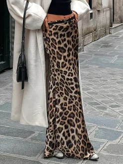 COMMENSE Skirts|Bottoms^Leopard Print Slim Maxi Skirt DarkBrown