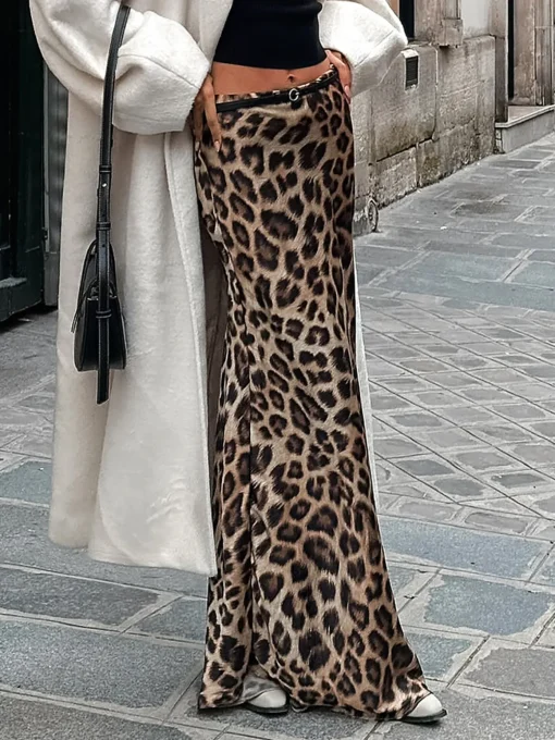 COMMENSE Skirts|Bottoms^Leopard Print Slim Maxi Skirt DarkBrown