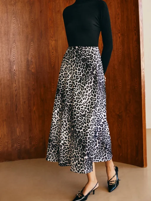 COMMENSE Skirts|Bottoms^Leopard Printed Midi Skirt White