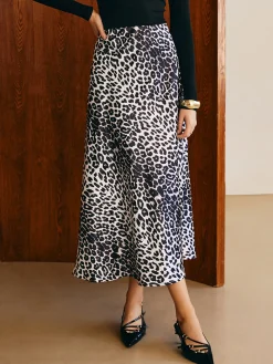 COMMENSE Skirts|Bottoms^Leopard Printed Midi Skirt White