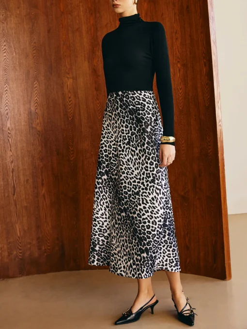 COMMENSE Skirts|Bottoms^Leopard Printed Midi Skirt White