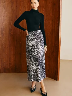 COMMENSE Skirts|Bottoms^Leopard Printed Midi Skirt White
