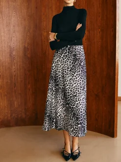 COMMENSE Skirts|Bottoms^Leopard Printed Midi Skirt White