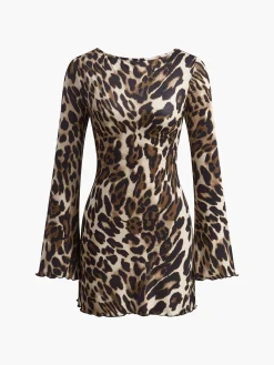 COMMENSE Casual Dresses|Short Dresses^Leopard Printed Open Back Tie Dress Khaki