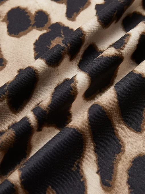 COMMENSE Casual Dresses|Short Dresses^Leopard Printed Open Back Tie Dress Khaki