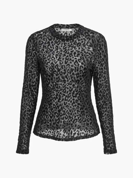COMMENSE T-shirts|Tops^Leopard Printed Sheer T-Shirt Black