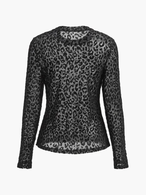 COMMENSE T-shirts|Tops^Leopard Printed Sheer T-Shirt Black