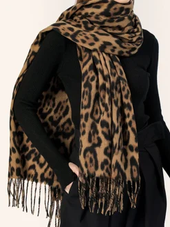 COMMENSE Accessories^Leopard Printed Tassel Warm Scarf Brown