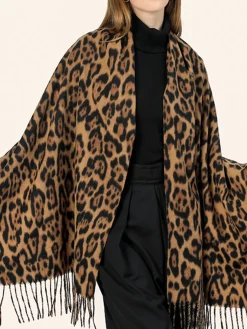 COMMENSE Accessories^Leopard Printed Tassel Warm Scarf Brown