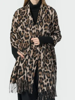 COMMENSE Accessories^Leopard Printed Tassel Warm Scarf Brown