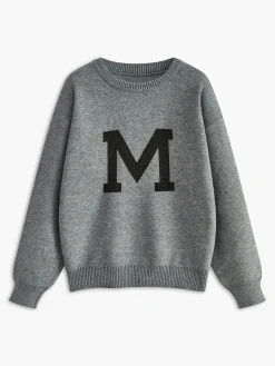 COMMENSE Sweater Tops|Sweaters & Cardigans^Letter Printed Loose Sweater Grey