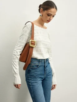 COMMENSE Sweater Tops|Sweaters & Cardigans^Lettuce Trim Backless Pointelle Knit Top White