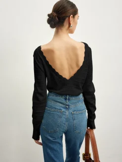 COMMENSE Sweater Tops|Sweaters & Cardigans^Lettuce Trim Backless Pointelle Knit Top White