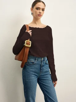 COMMENSE Sweater Tops|Sweaters & Cardigans^Lettuce Trim Backless Pointelle Knit Top White
