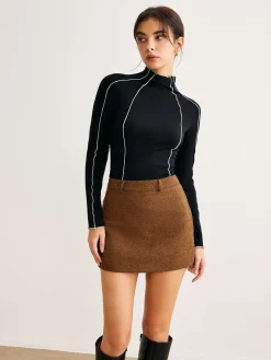 COMMENSE Blouses & Shirts|Tops^Lettuce Trim Contrast Piping Slim Blouse Black