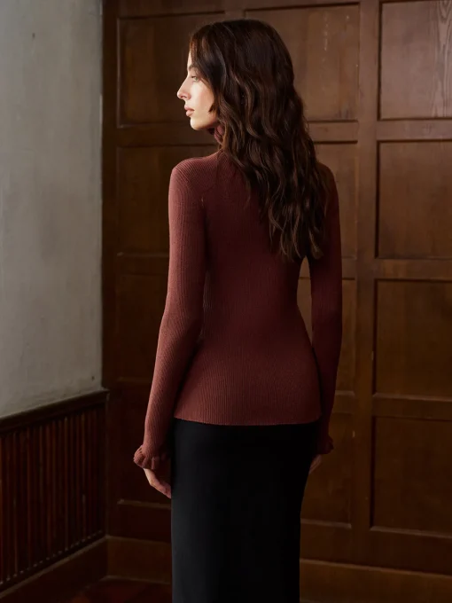 COMMENSE Knitwear|Tops^Lettuce Trim Metal-Button Split Cardigan DarkBrown