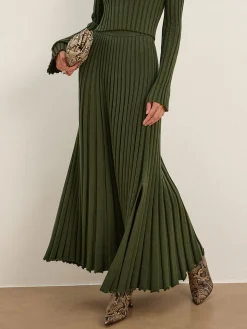 COMMENSE Skirts|Knitwear^Lettuce Trim Pleated Sweater Skirt ArmyGreen