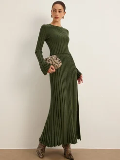 COMMENSE Skirts|Knitwear^Lettuce Trim Pleated Sweater Skirt ArmyGreen
