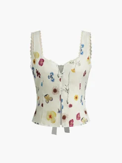 COMMENSE Tank Tops & Camis|Tops^Lettuce Trim Print Tank Top Off-White